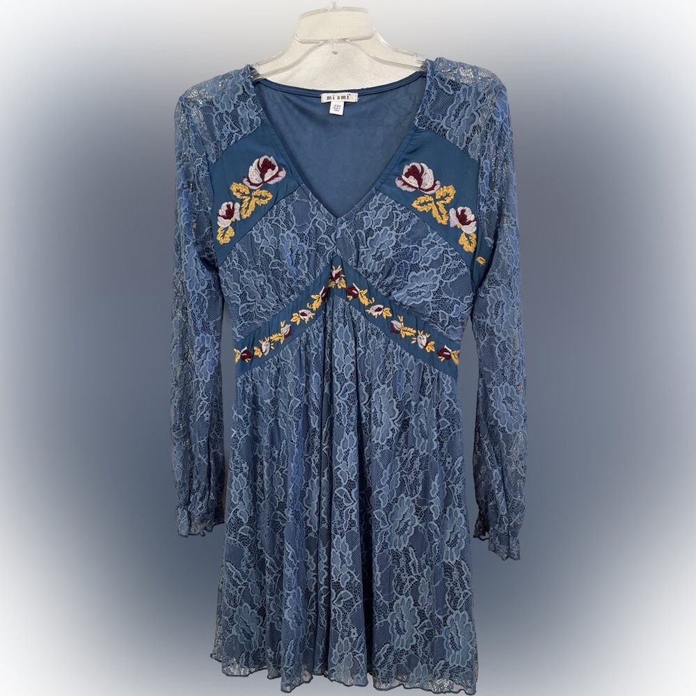 Mi Ami lace dress in slate blue.